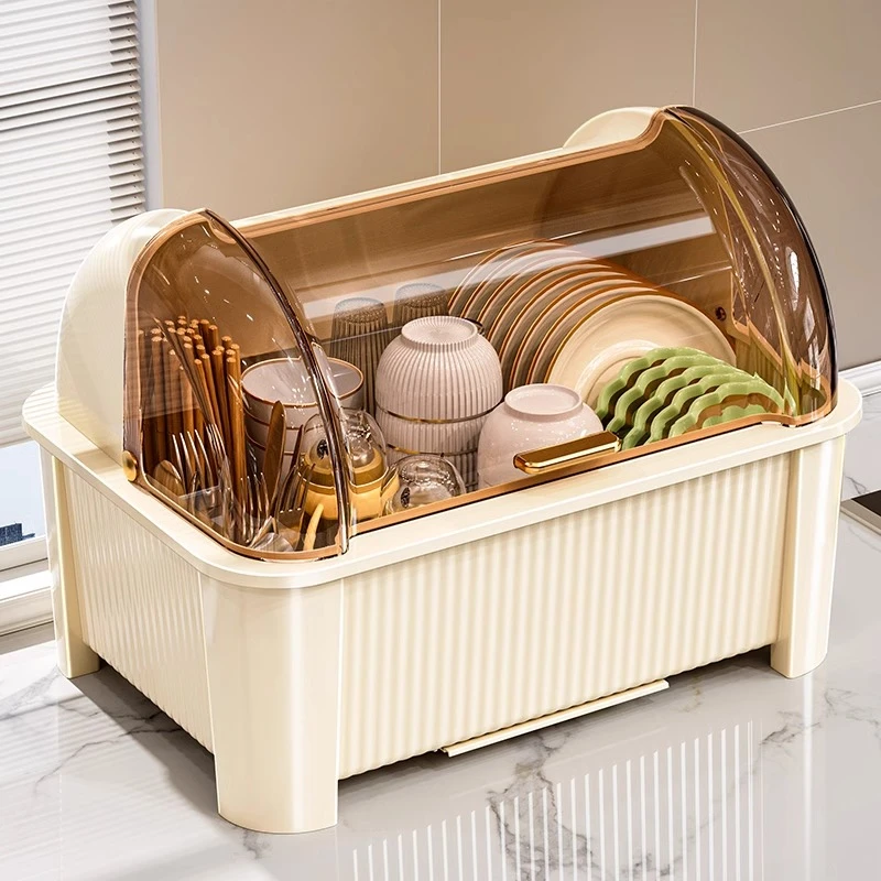 碗筷收纳盒厨房置物架家用放碗碟收纳架带盖沥水碗盘架碗柜收纳箱