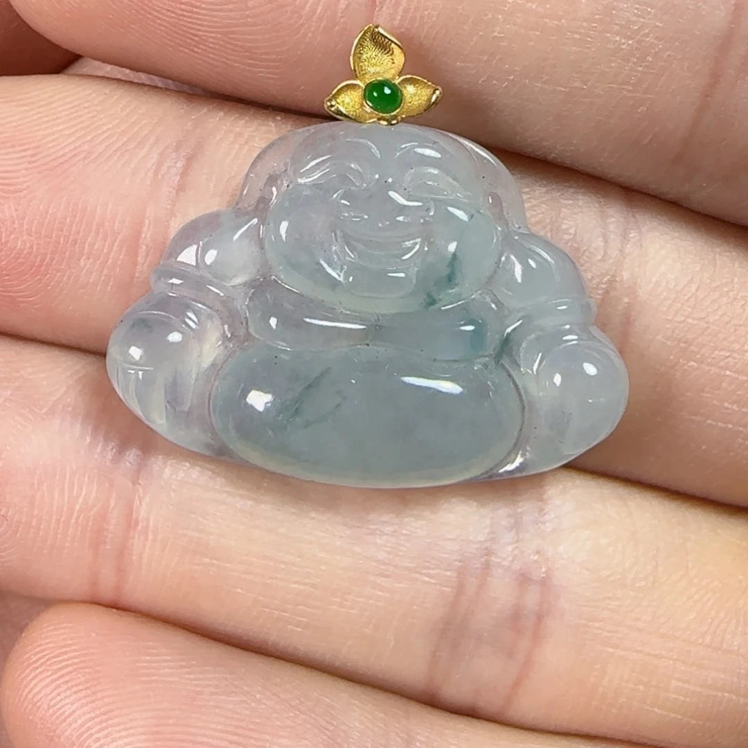翡翠18K金镶嵌颈饰佛公