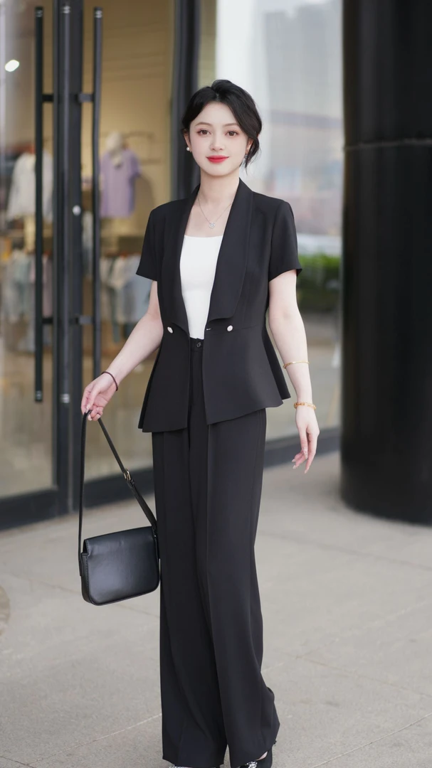 257女士夏季职业短袖西装套装气质显瘦时尚休闲修身名媛女神范8-7