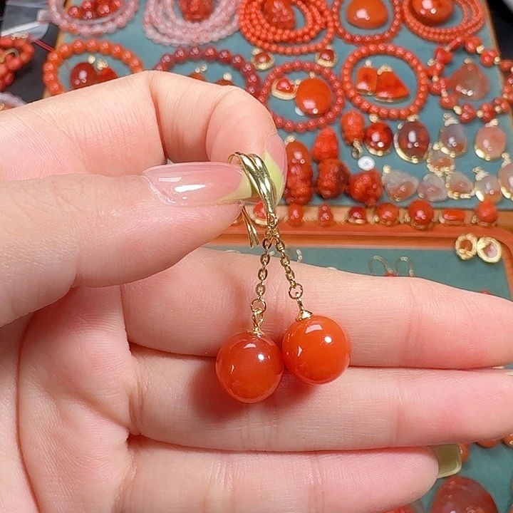 南红玛瑙银S925镶嵌10耳饰