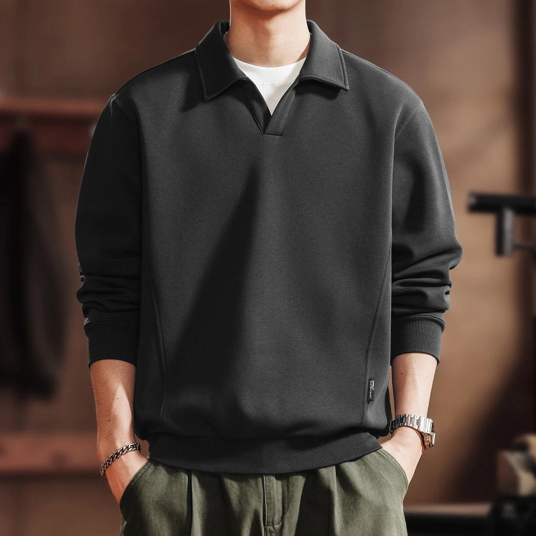 格蓝鹿美式复古重磅海鸥领长袖polo衫男士秋季新款宽松休闲卫衣潮