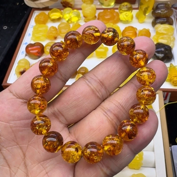 琥珀未镶嵌颈饰花珀手串
