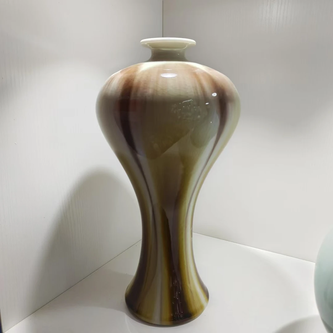 景德镇陶瓷素三彩渐变釉梅瓶