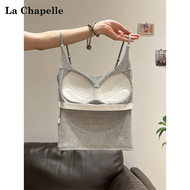 拉夏贝尔灰色带胸垫小吊带背心女夏季美背短款美式辣妹露锁骨上衣