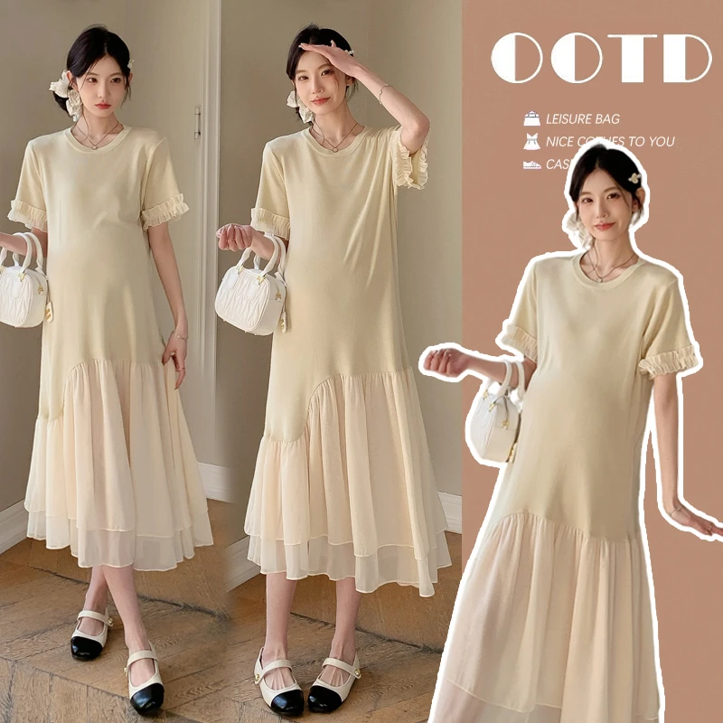 【玫瑰优选】2025新款夏季孕妇连衣裙气质韩系气质拼接网纱洋气夏装