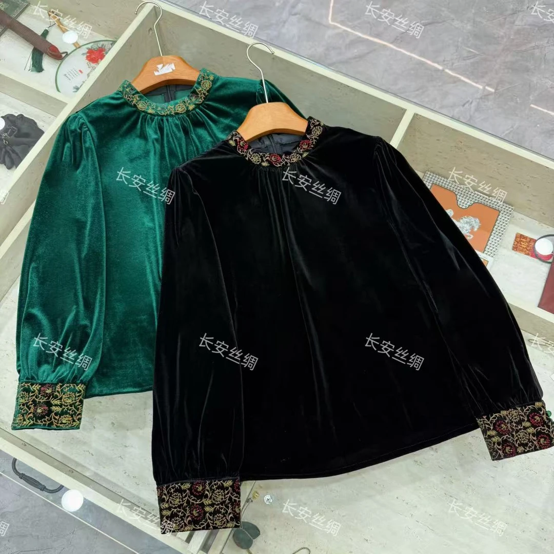 【长安】国风复古新中式刺绣绸缎丝绒上衣女FY491605