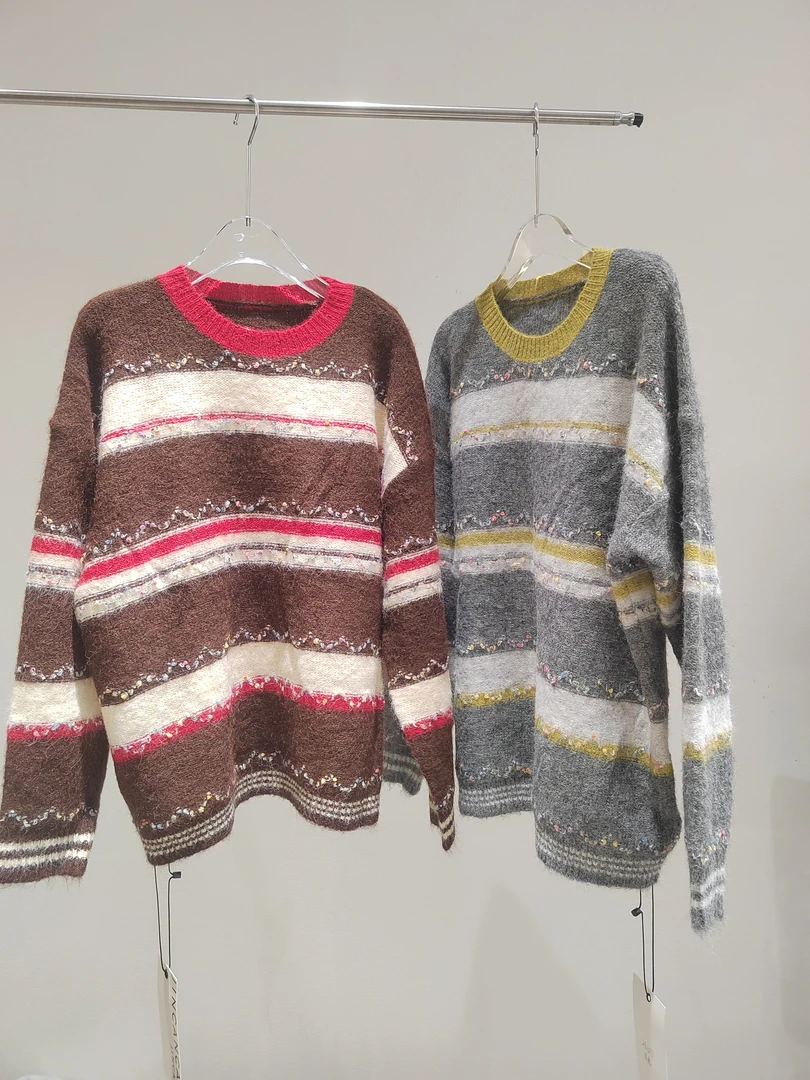 鑫燃KIKI  条纹撞色简约圆领毛衣 251277 JCC