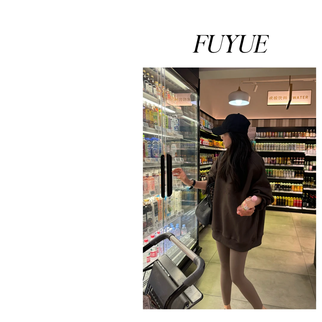 FUYUE赴约 品质棕色圆领卫衣时尚休闲百搭宽松秋季长袖韩版网红