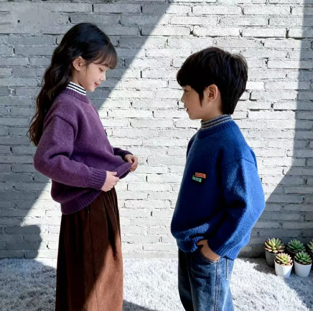 儿童毛衣2025新款加绒加厚套头冬季男女童百搭中大童潮款