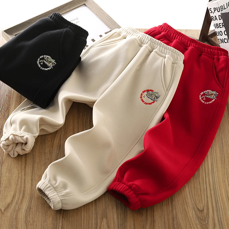 男童加绒裤子冬装2024新款儿童加厚运动裤中大童帅气时尚休闲棉裤