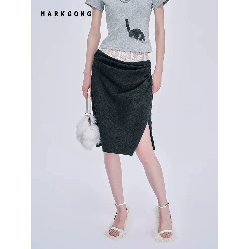 UCUT简刀 Markgong 早秋25新品时尚百搭潮流蕾丝拼接半裙3216