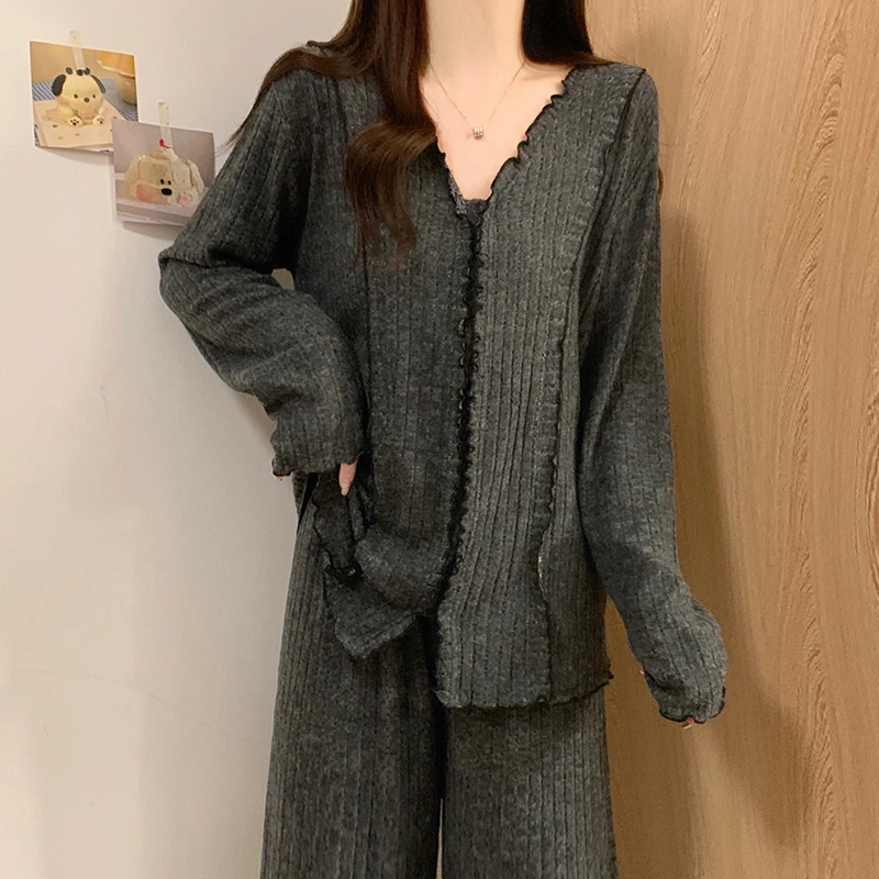 睡衣女款春秋季长袖纯欲黑色女士韩版ins风时尚休闲高级感两件套