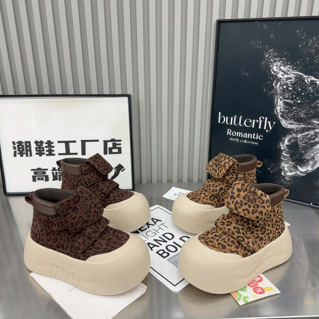 【琪】欧货毛鞋翻领厚底松糕豹纹大头面包鞋雪地棉靴松糕女鞋潮鞋