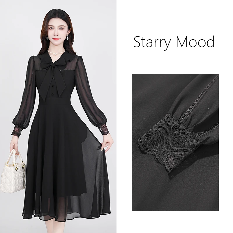 【现货】2025黑色尤莱特穿搭时尚气质显瘦轻奢长裙连衣裙