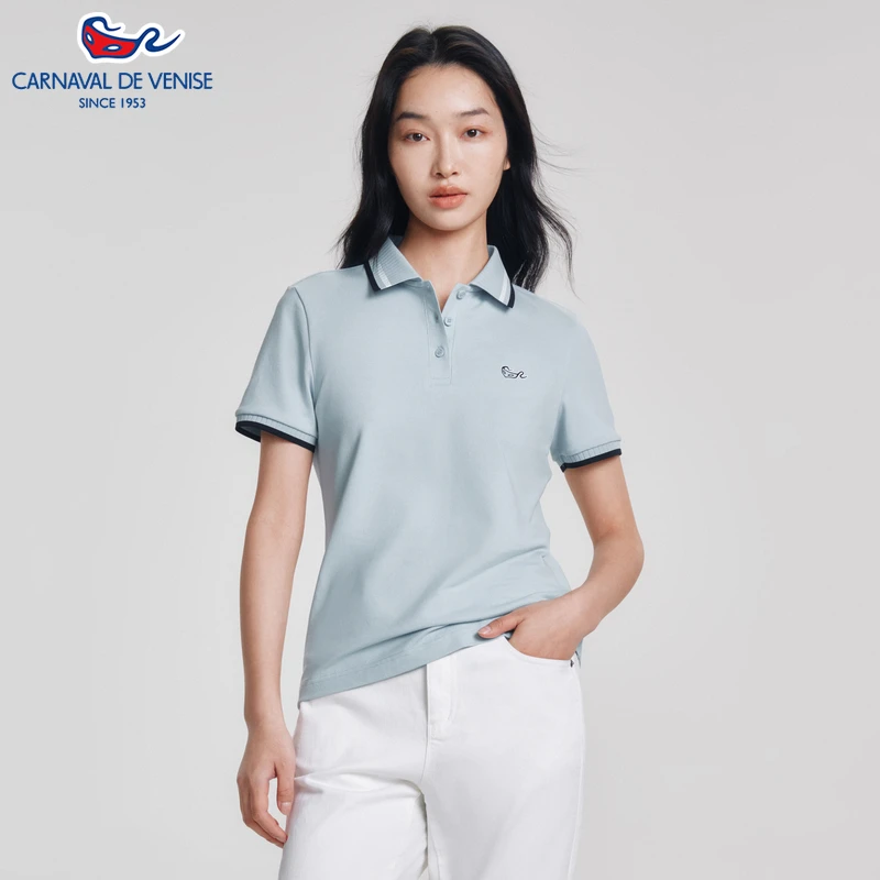 carnavaldevenise威尼斯25春夏女装Polo衫条纹翻领短袖上衣运动风