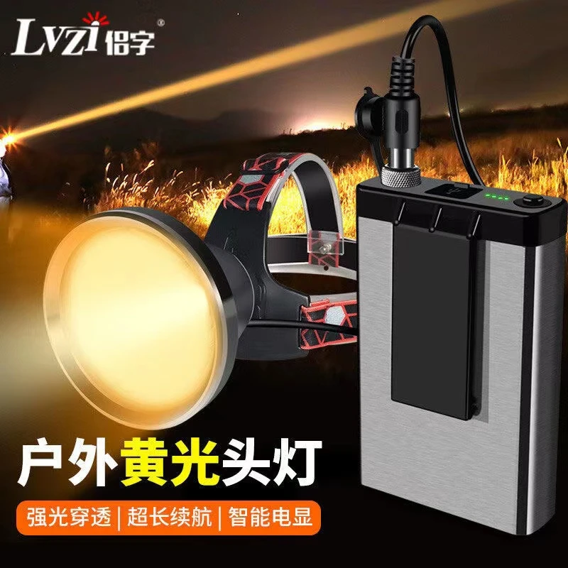 12V强光头灯分体式停电远射矿灯电量显示充电防水头戴夜钓长续航