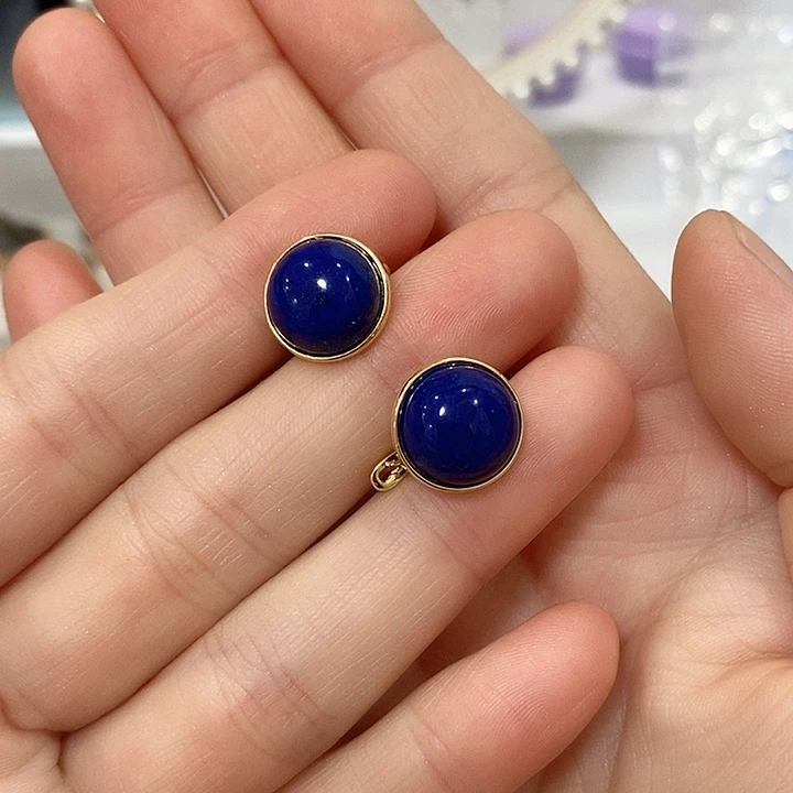 青金石银S925镶嵌耳饰小号饱满