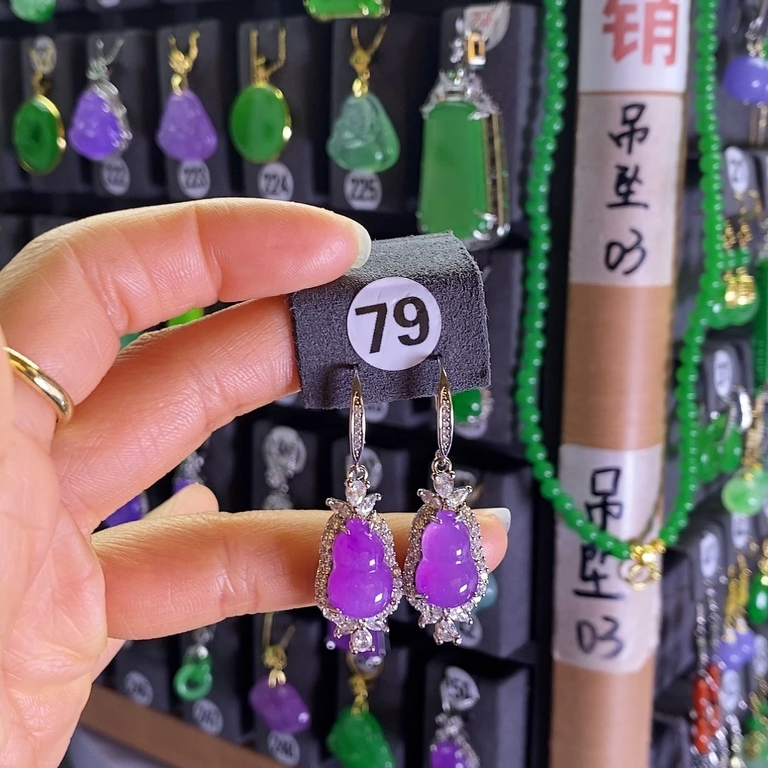 银S925镶嵌翡翠耳饰79