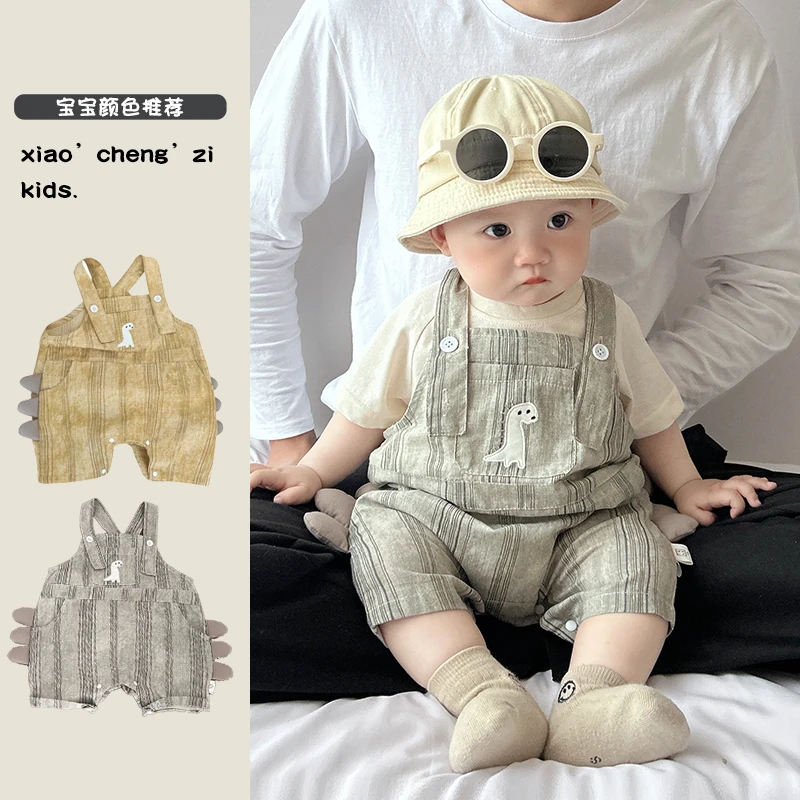 T25X53儿童休闲卡通恐龙背带短裤洋气夏季男女宝宝裤子婴儿连体裤