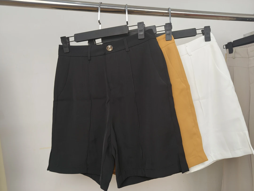 薄款高腰夏季拼接透气直筒裤短裤阔腿女装女士宽松时尚简约