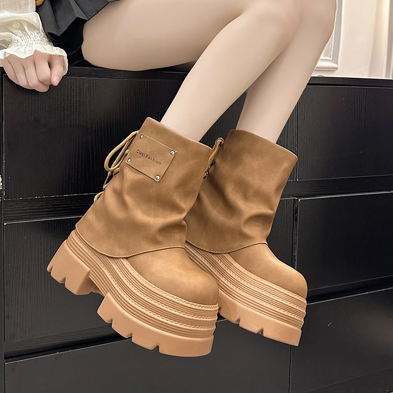 小个子裤管靴秋冬厚底马丁靴女时尚明星同款百搭鞋子2025新款短靴