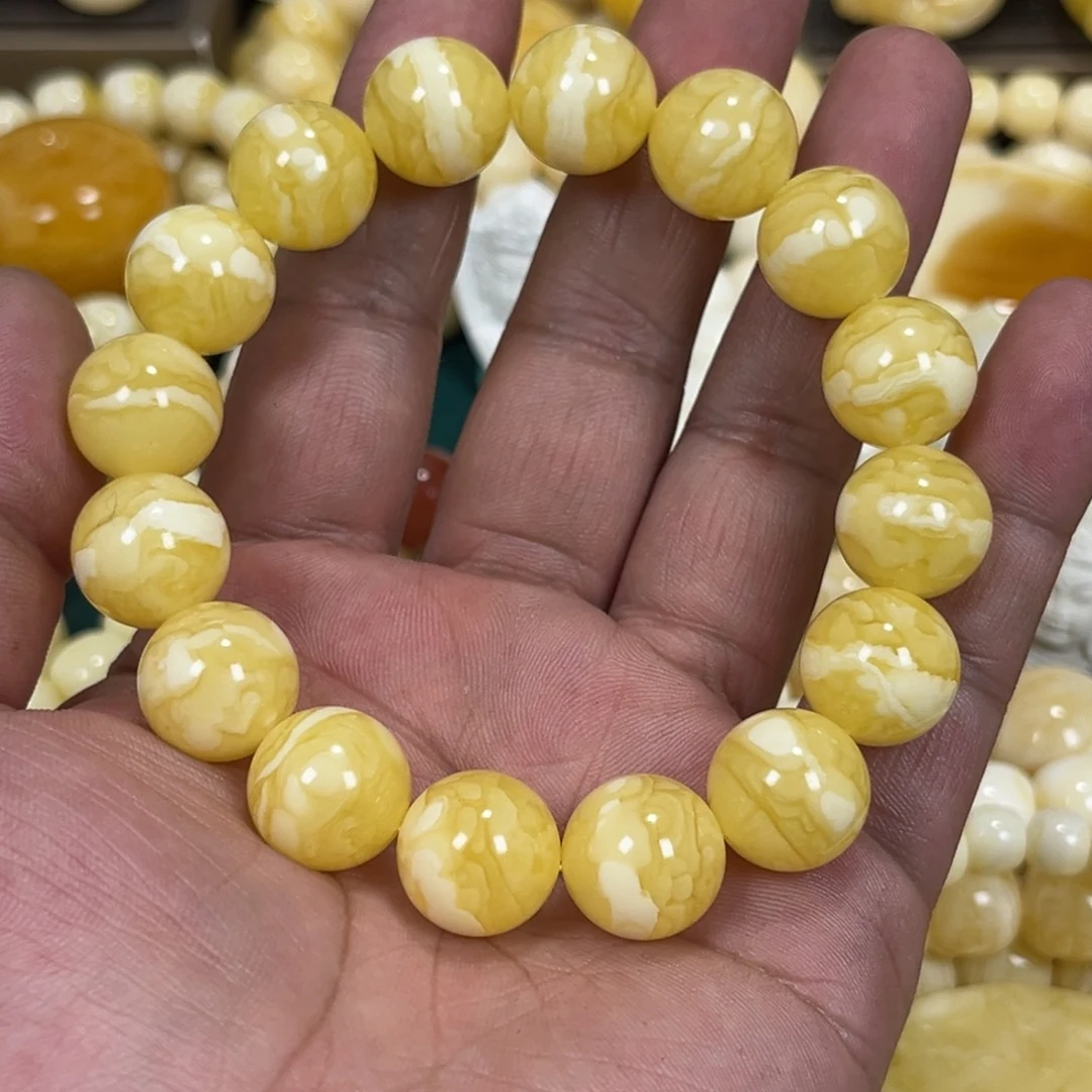 琥珀手链未镶嵌同料虎皮一线天14+mm