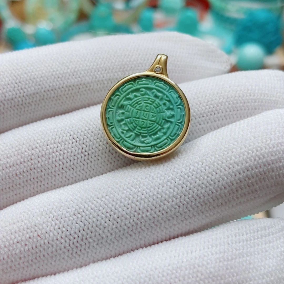 绿松石18K金镶嵌九宫八卦牌