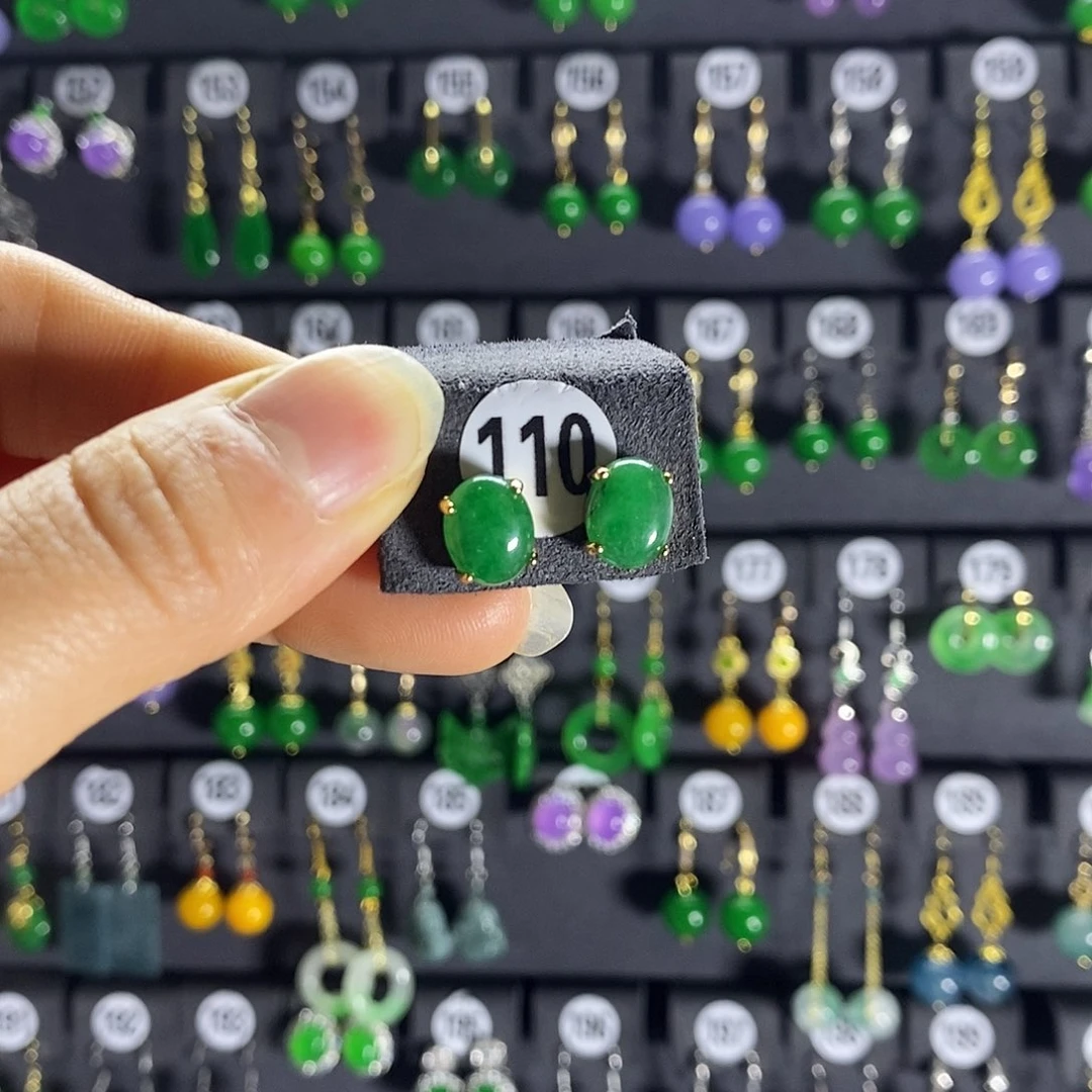 银S925镶嵌翡翠耳饰110