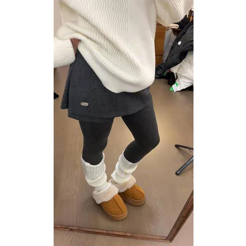 假两件毛呢半身裙女冬季2024新款灰色短裙高腰显瘦百搭复古裙裤