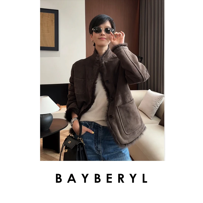 CC09-BAYBERYL老贝古褐托卡*立领新中式时尚秋冬一体皮衣PY5E2650