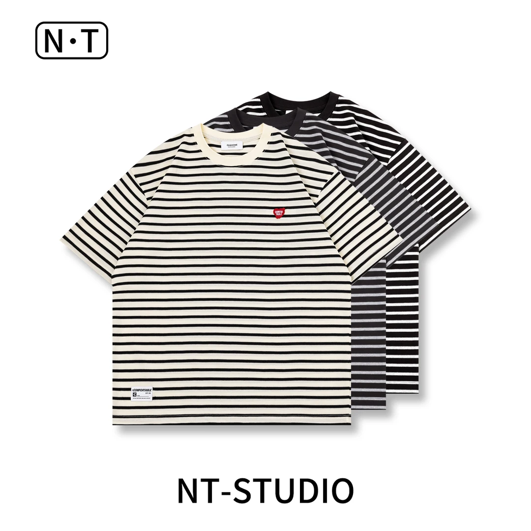 春夏时尚百搭经典条纹宽松休闲T恤77223