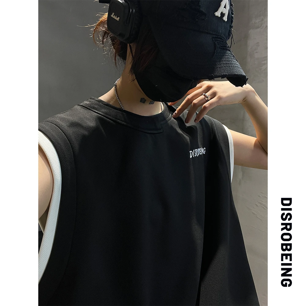 DISROBEING夏季运动休闲无袖宽松潮流背心痞帅男士情侣潮牌套装