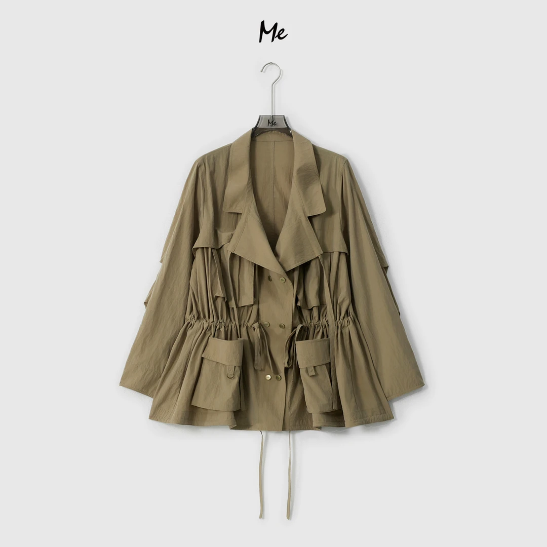 ME【圣加仑】天丝混纺知性抽绳收腰显瘦时尚百搭一手长风衣MESA0790