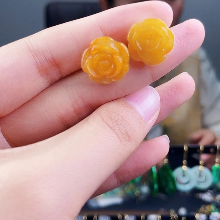 翡翠耳饰银S925镶嵌饰品