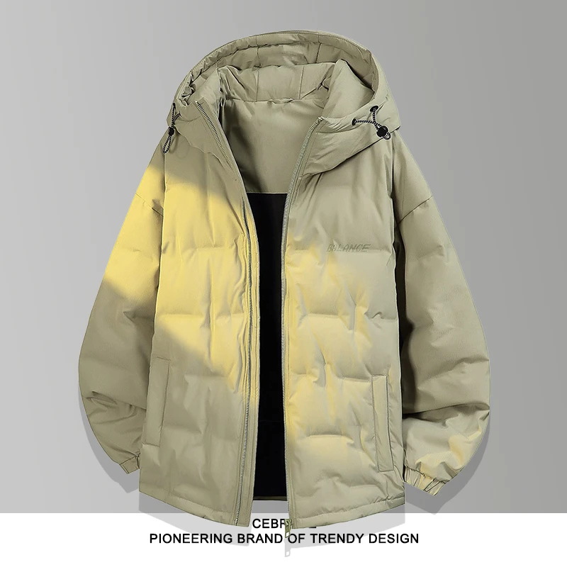 法国Cebrodz立体压花连帽男士羽绒服潮牌加大码宽松弹力棉服外套