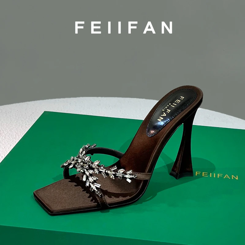 【现货】高跟拖鞋2025春夏季新款粗跟外穿气质百搭女士水钻凉鞋3836