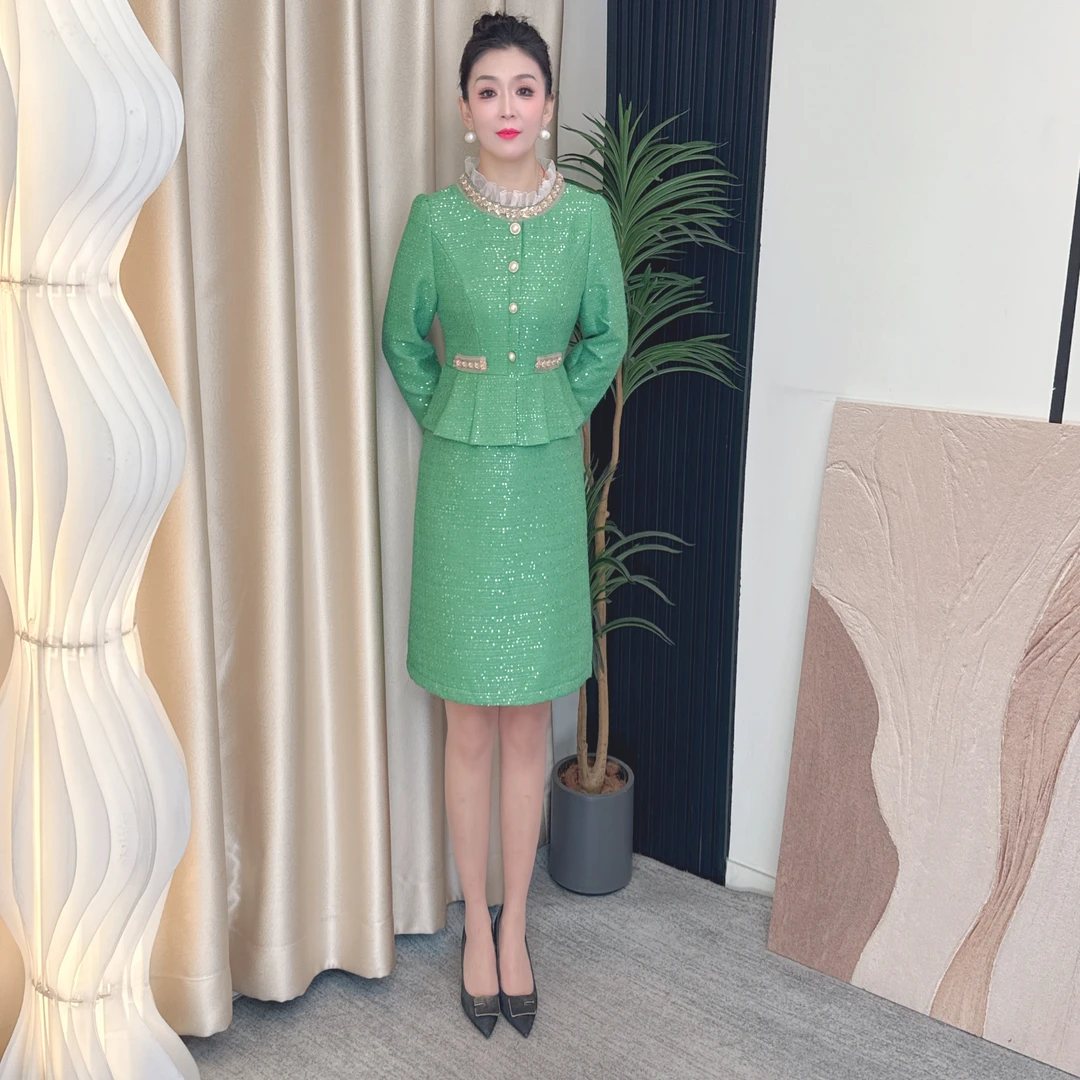 W745女装假两件显瘦气质轻奢时尚百搭复古收腰名媛显瘦