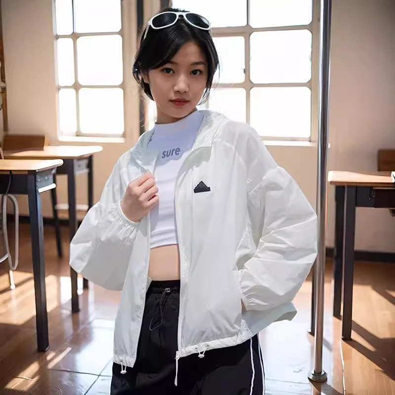 阿迪达斯连帽外套女装秋季新款UPF50+防晒服WINDBREAKER运动夹克