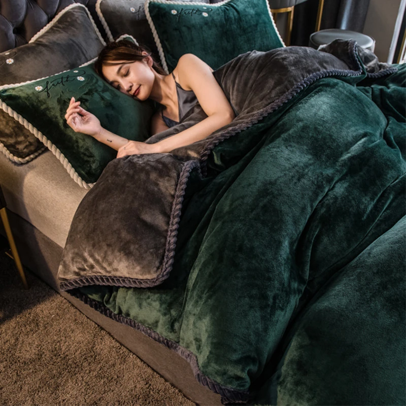 冬天牛奶绒床上四件套冬季珊瑚绒加绒被套床单双面毛绒法兰绒被罩