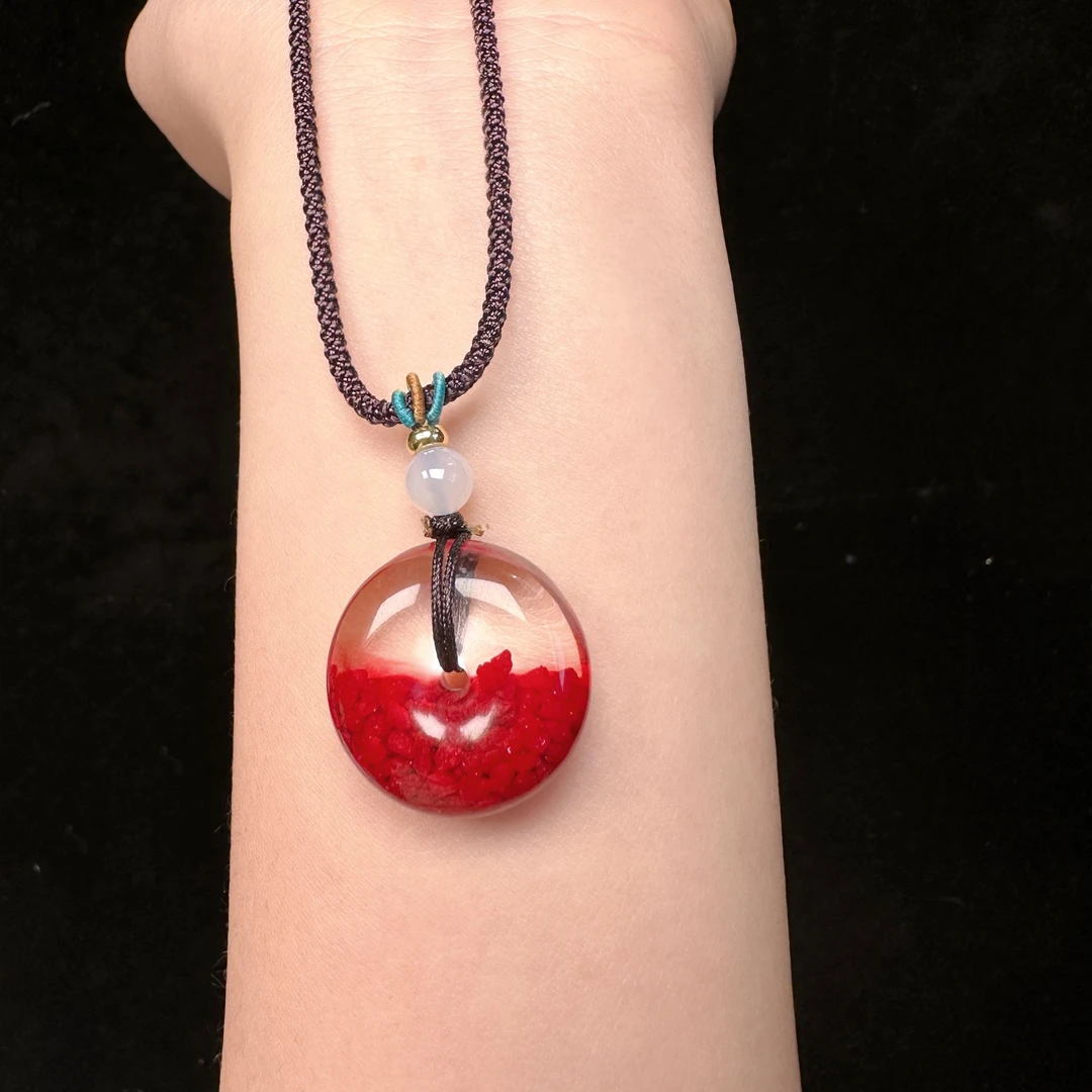 含辰砂工艺品【雪莉珠宝】朱砂晶体砂男女同款半山半水平安扣