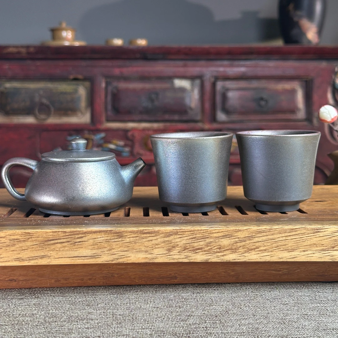 知凡陶艺精品柴烧套组（一壶两杯-生日专场礼遇）石瓢壶