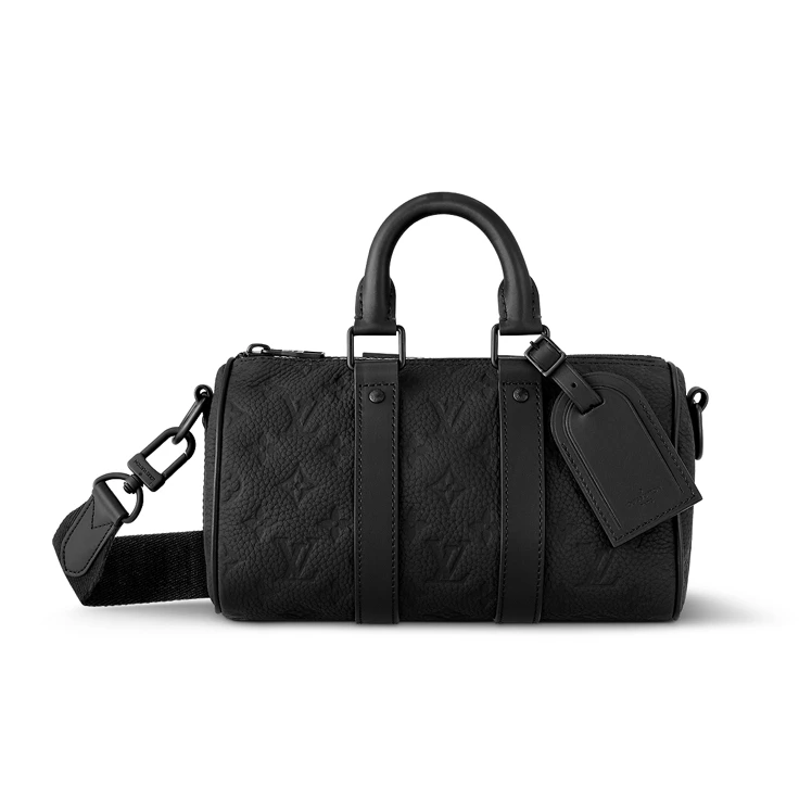 99新LV黑色0229牛皮压花Keepall25手提包斜挎包