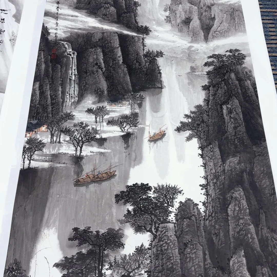 国画恺*李益民六尺整张山水朱