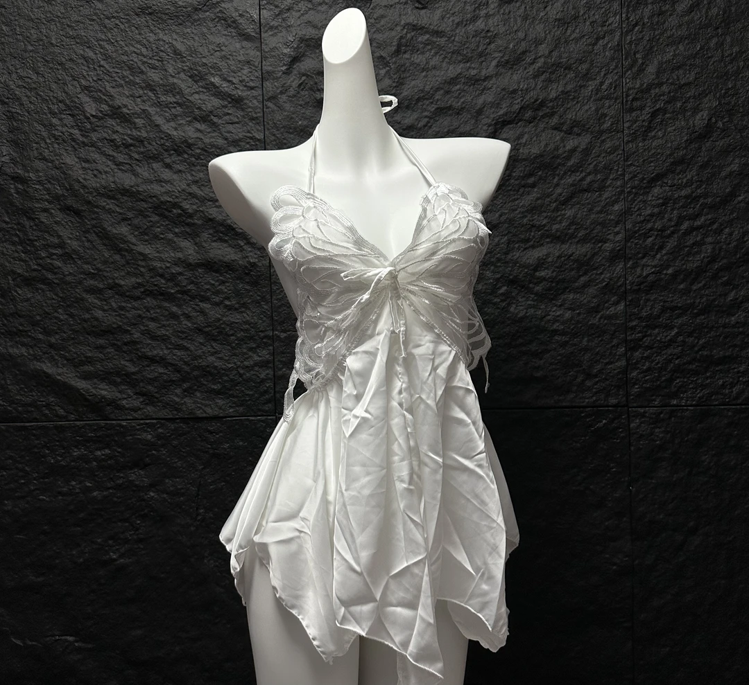 【SanRi】琉璃 性感风韵法式蝴蝶蕾丝吊带睡裙