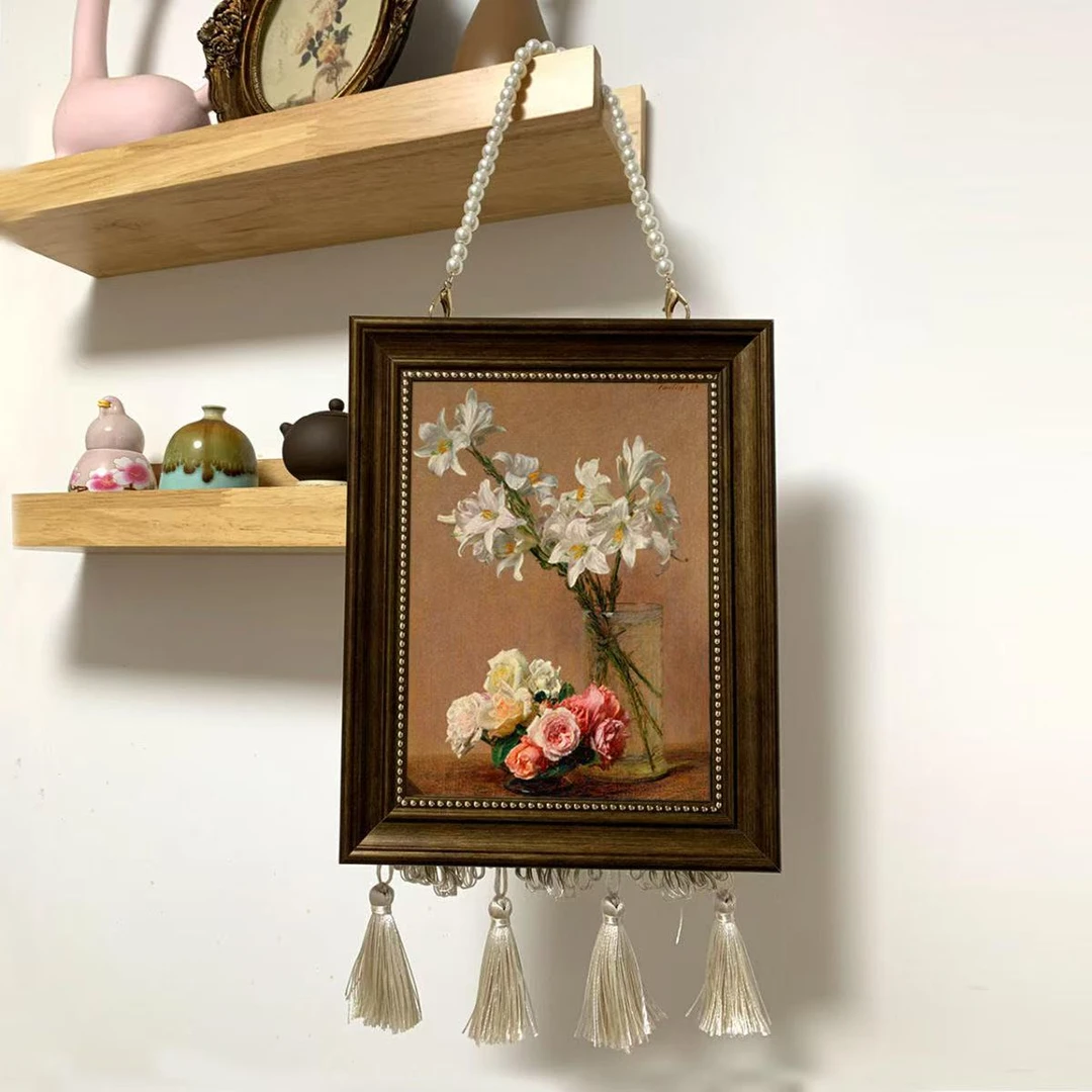 手工摆台相框装饰画可更换相片餐厅卧室床头沙发背景玄关带珠链