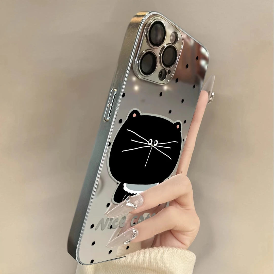 波点大脸猫适用苹果16promax手机壳新款iphone15pro保护套镜面