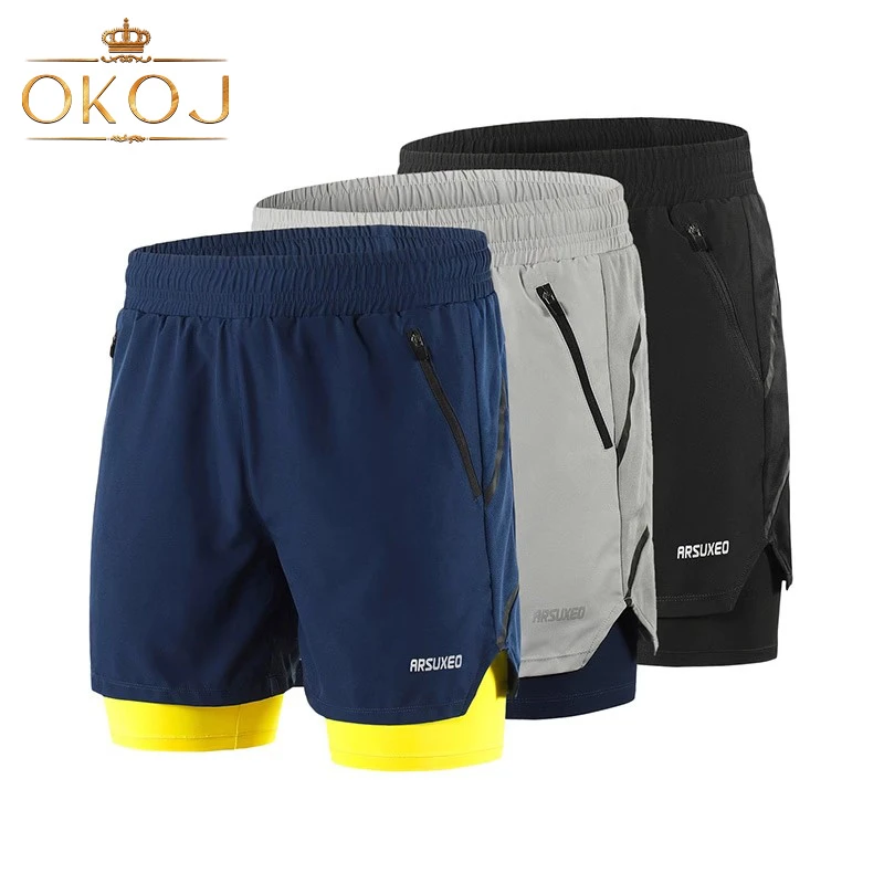 OKOJ运动跑步短裤男夏季速干透气薄款宽松双层防走光户外训练裤子