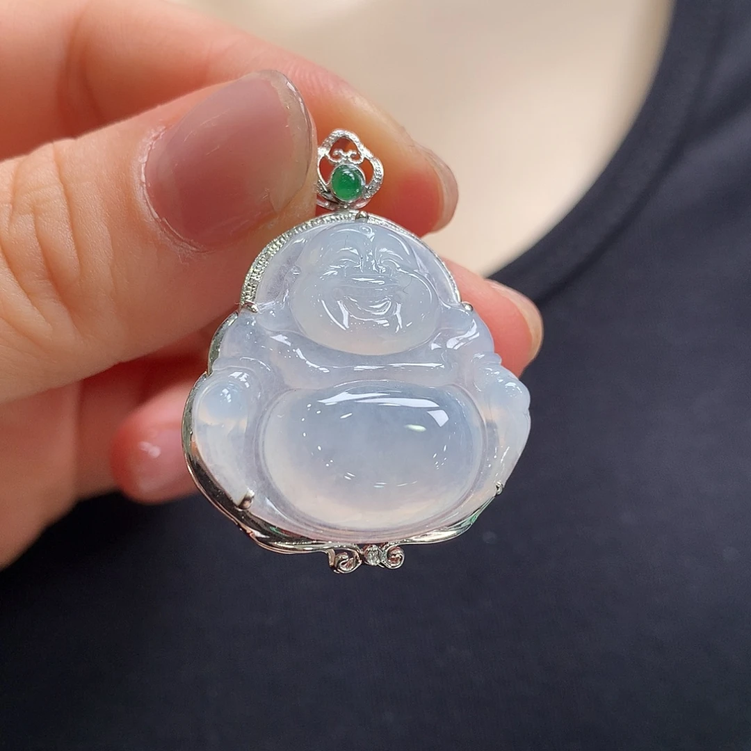 翡翠18K金镶嵌颈饰佛公