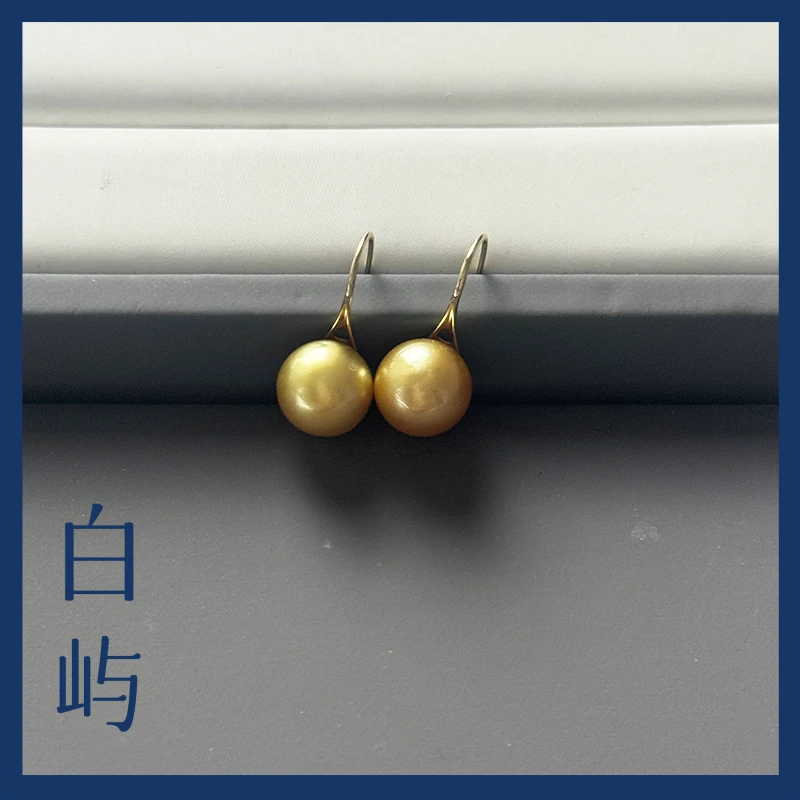 18k金海水金珠珍珠耳钩