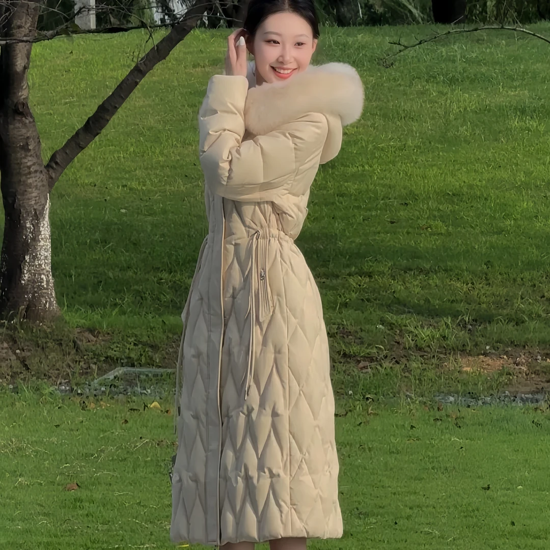 2025新款时尚百搭潮流女款冬季大毛领收腰连帽女士保暖外套